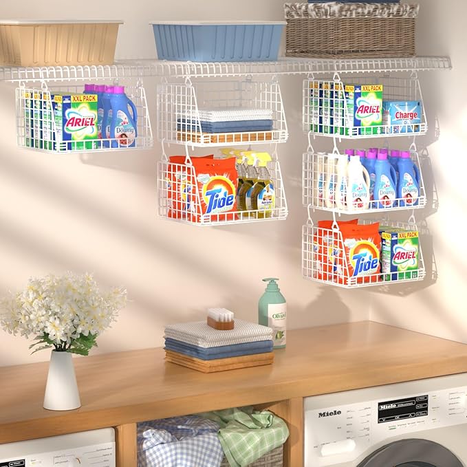 3-Pack Laundry Room Organization and Storage, Hanging Wire Basket