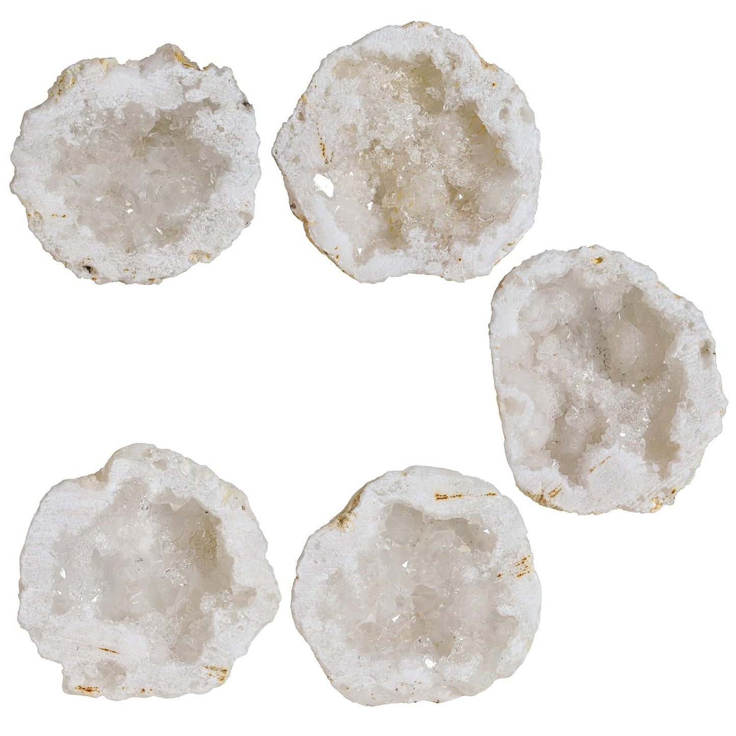 moonsix Pack of 2 Angel Aura Quartz Geode Crystals for Reiki Healing, Titanium Coated Irregular Specimen for Home Office Decor, White