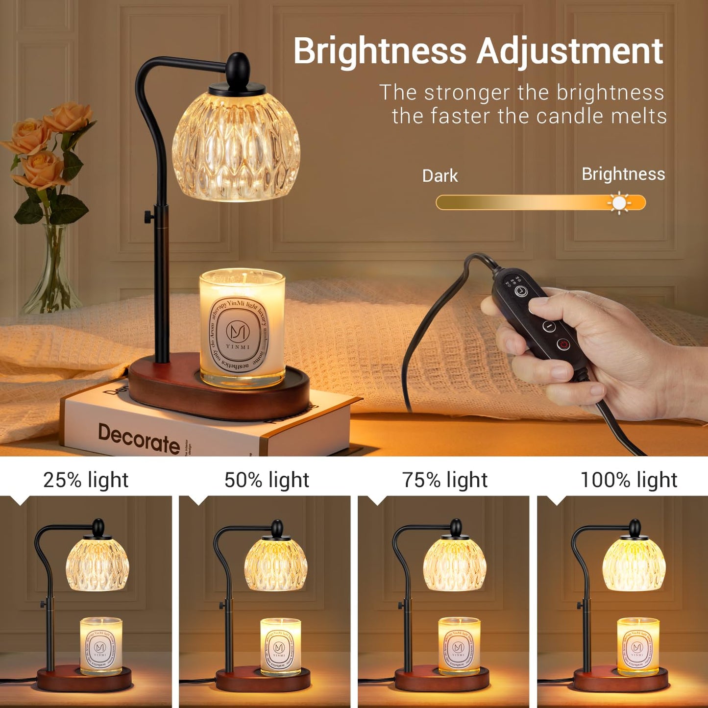 NVRGIUP Candle Lamp with Timer & Dimmer - Height Adjustable for Scented Candles, with 2 * 50W Bulbs - Home Decor Gift for Mothers Day (Black)