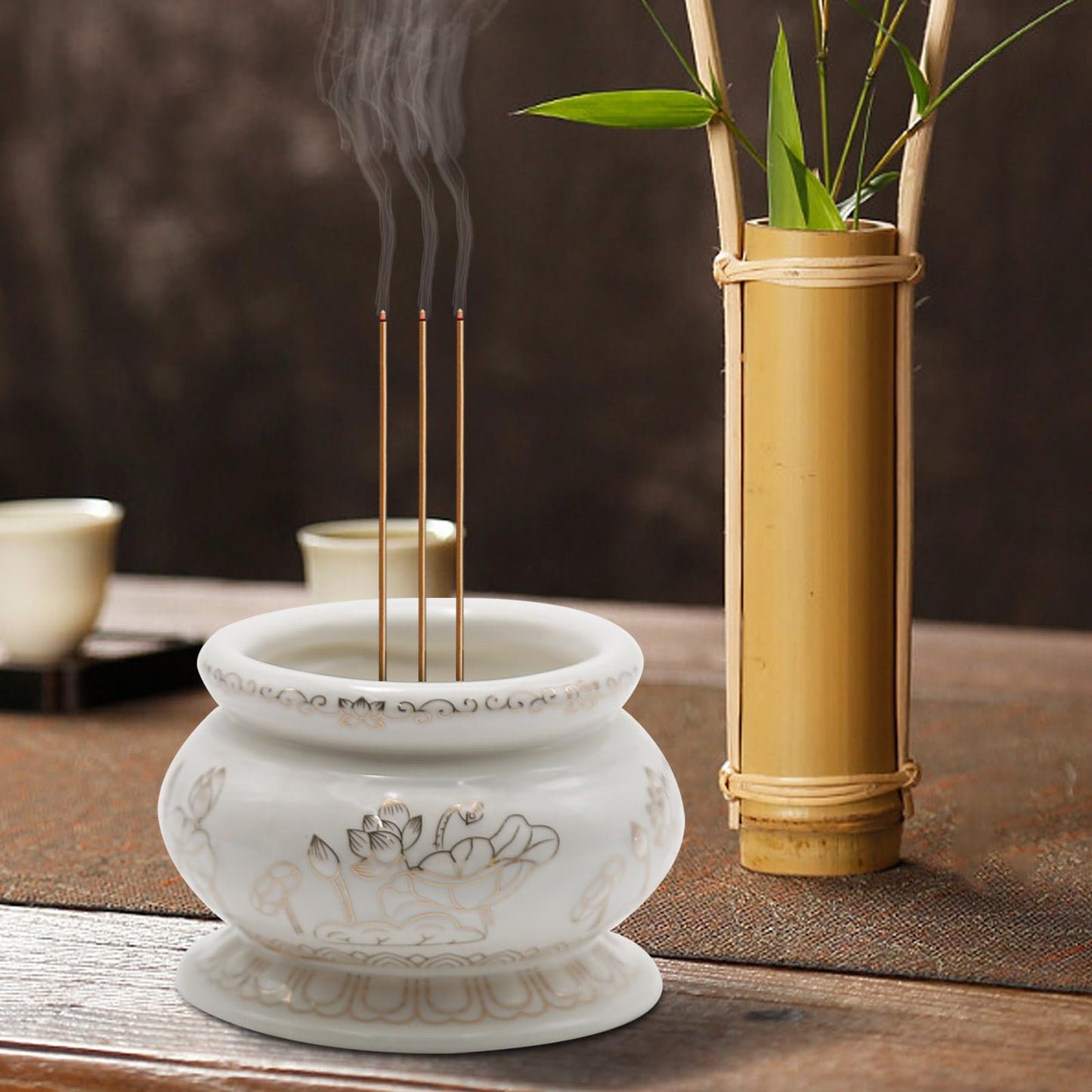 Zreneyfex 4 Inches White Ceramic Incense Small Burner Pot for for Meditation, Prayer & Yoga for Praying Buddha Tibetan Buddhist Altar Incense Censer