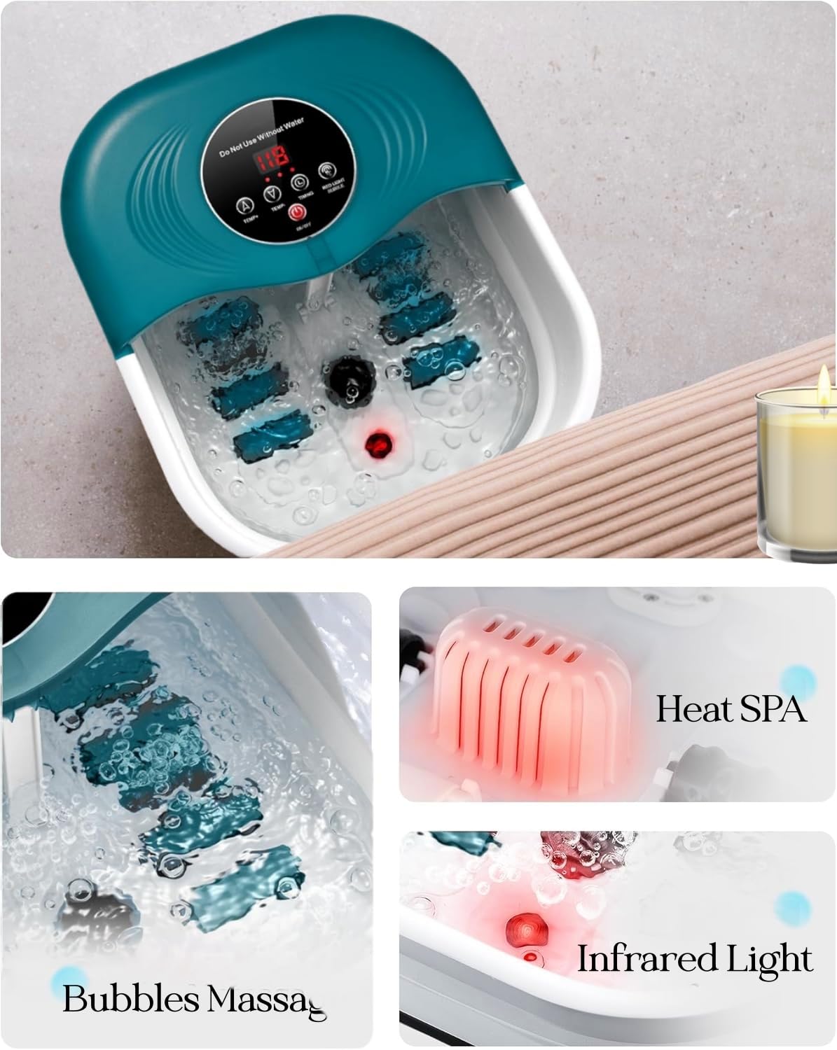 SPA4PIEDS Foot Spa Bath Massager with Heat, Bubble Jets, Red Light & Timer, Pedicure Foot Spa with 95-118℉ Temperature Control, 8 Shiatsu Rollers, Pumice Stone, Gift for Women,Men,Dad