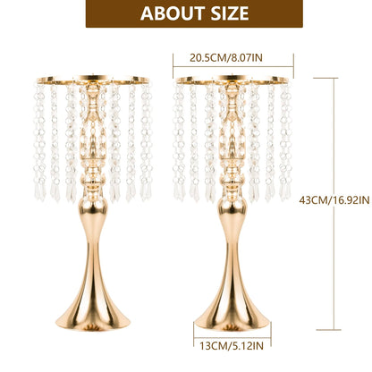 LANLONG Set of 2 Crystal Wedding Table Centerpieces Gold Flower Stand Vases Centerpiece Decorations for Reception Party Home Decor