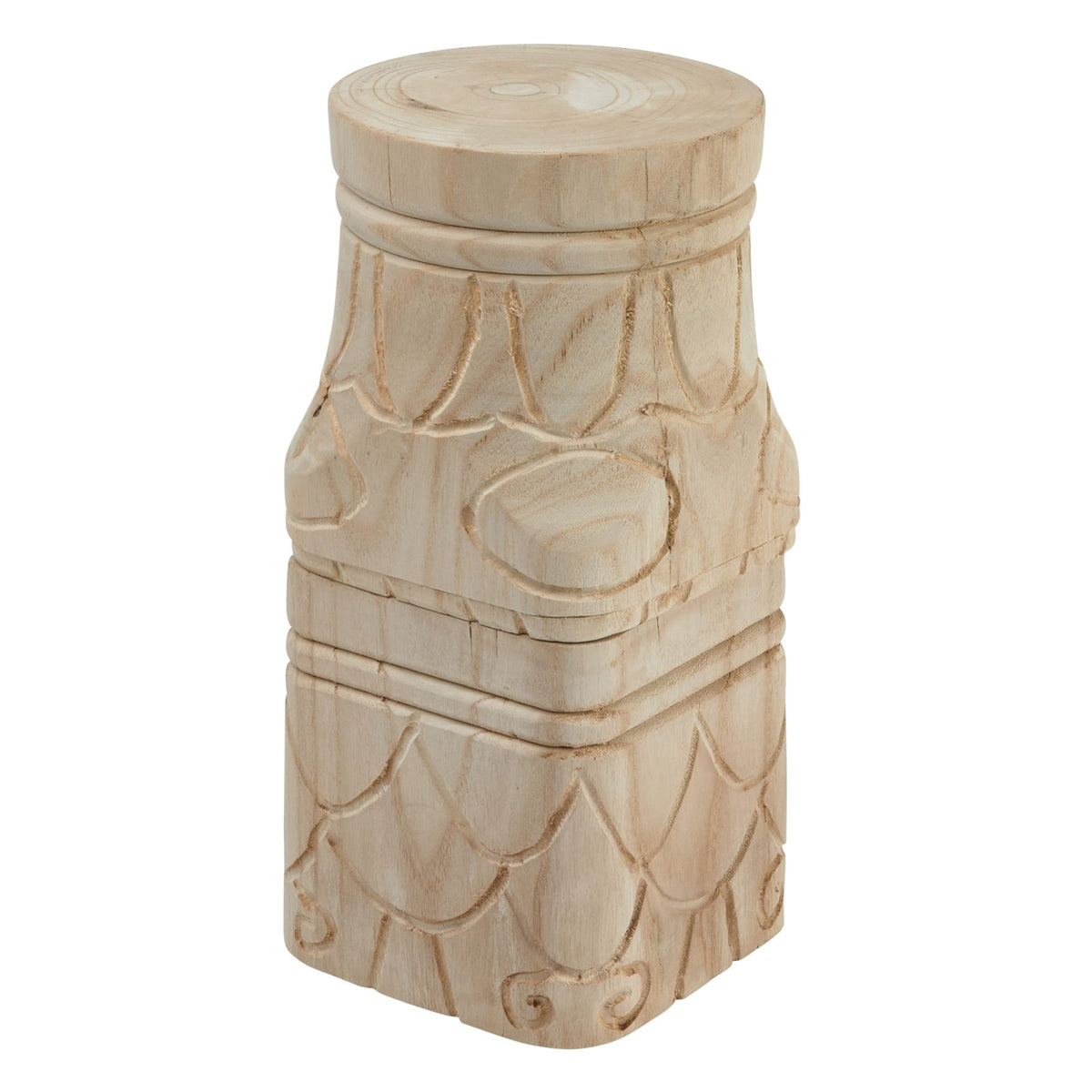 Creative Co-Op Decorative Paulownia Wood Pedestals with Carved Design, Set of 2 Styles, Natural