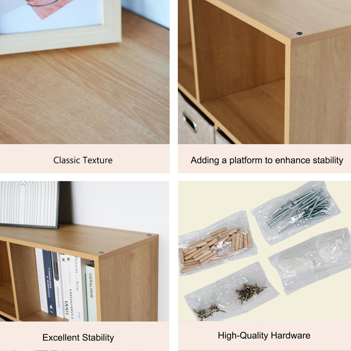 NewBeth Wooden 9 Cube Storage Organizer with Closed Back Panel,White Cube Shelf Cubby Storage Organizer with Compartments for Living,Bookshelf, Easy to Install (Oak, 9 Cube-11in)