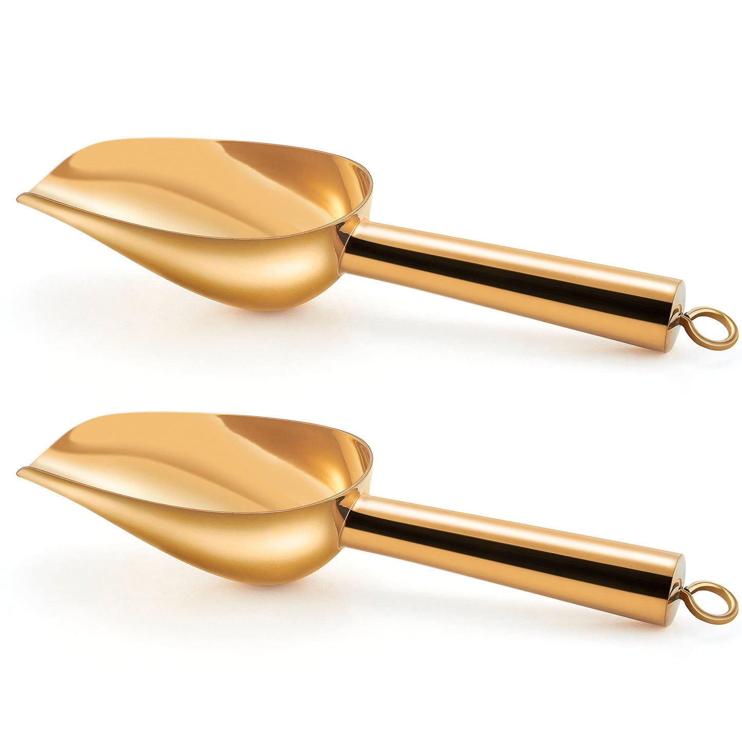 TeamFar Mini Scoop Set of 2, 3 Oz Stainless Steel Small Gold Canister Candy Utility Scoops Versatile for Kitchen Dispenser Buffet Jars, Rust Free & Long Lasting, Mirror Finish & Dishwasher Safe