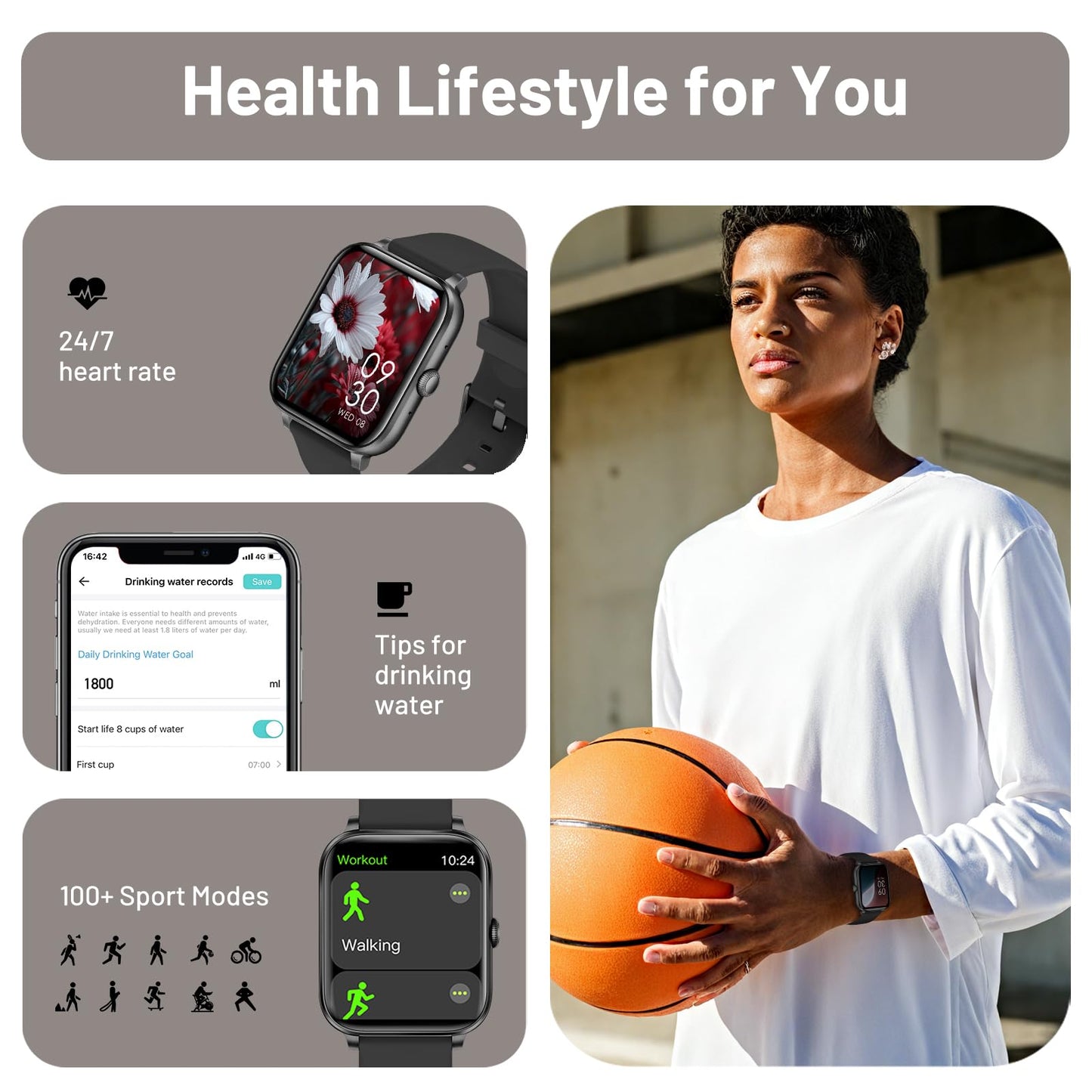 Smart Watch for Men Women Answer/Make Calls, 1.83" HD Touch Screen Fitness Watch with Heart Rate/Sleep Monitor, Step Counter, 123+ Sports Activity Trackers, IP67 Waterproof Smartwatch for Android iOS