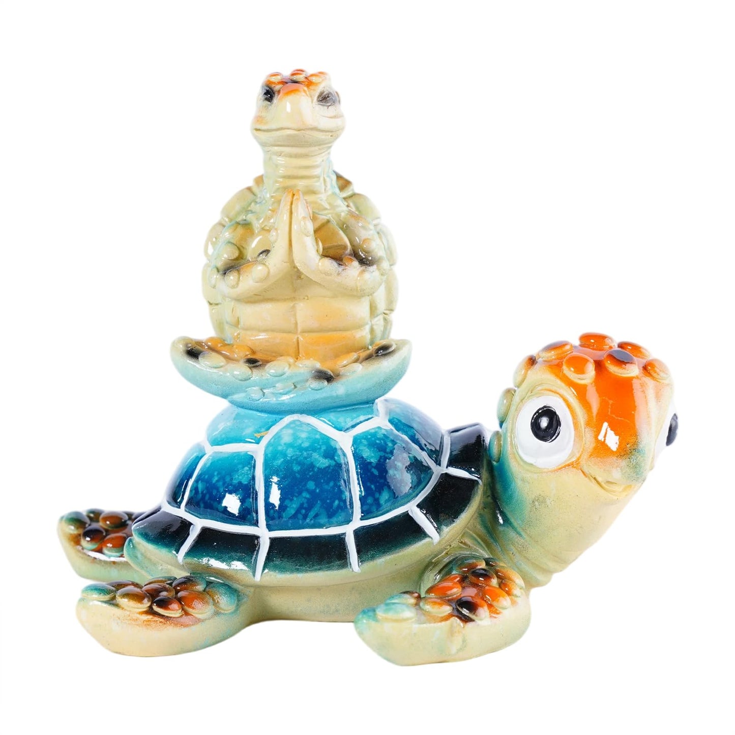 Brizoria Sea Turtle Figurine Beach Decor Ocean Decor Meditating Baby Turtle Resin Coastal Zen Statue Glossy Painted Finish for Bathroom Bedroom Office Bookshelf, Blue