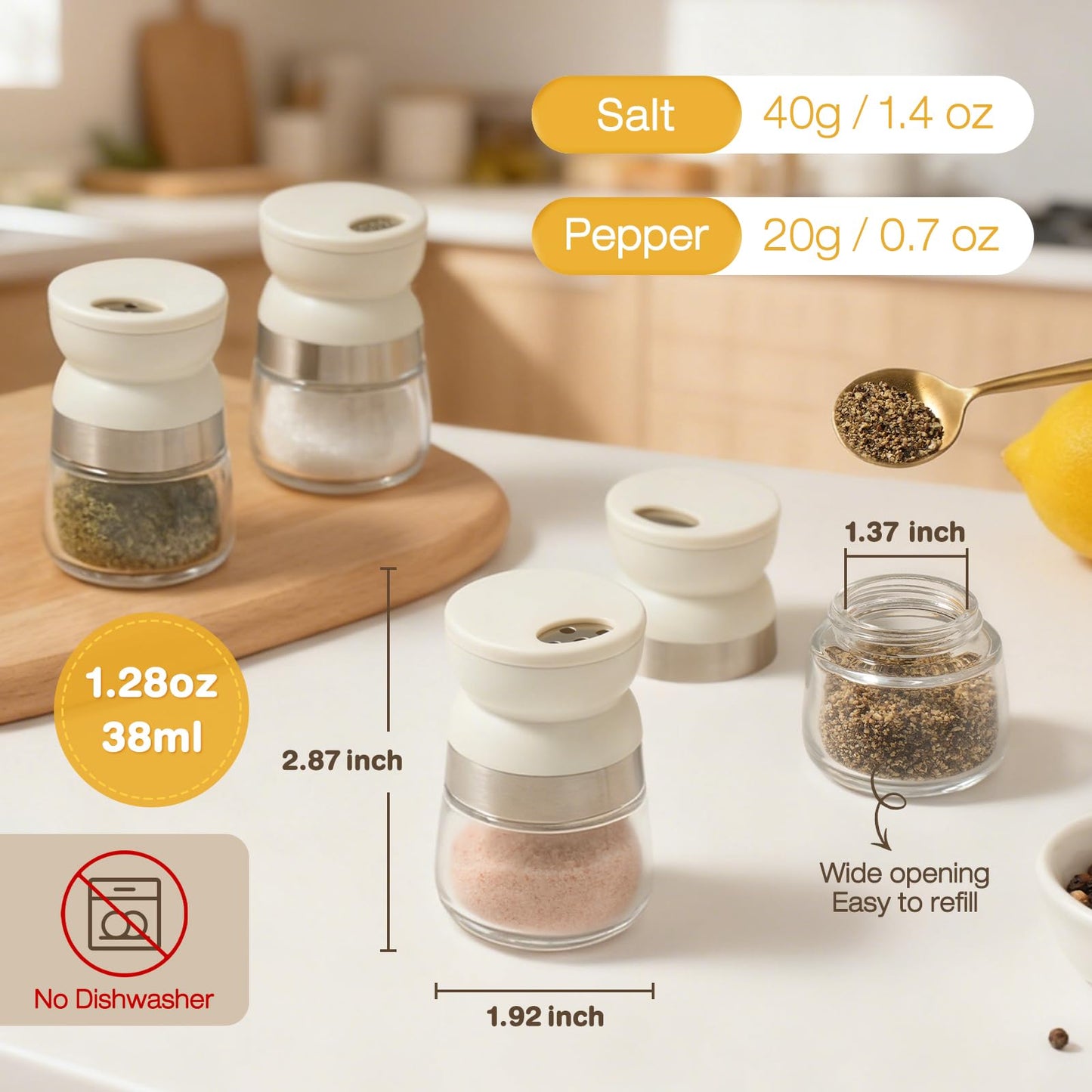 Vucchini Travel Salt and Pepper Shaker Set 4 Pcs Mini 1.28 Oz Spice Containers for Pocket, Lunch Box