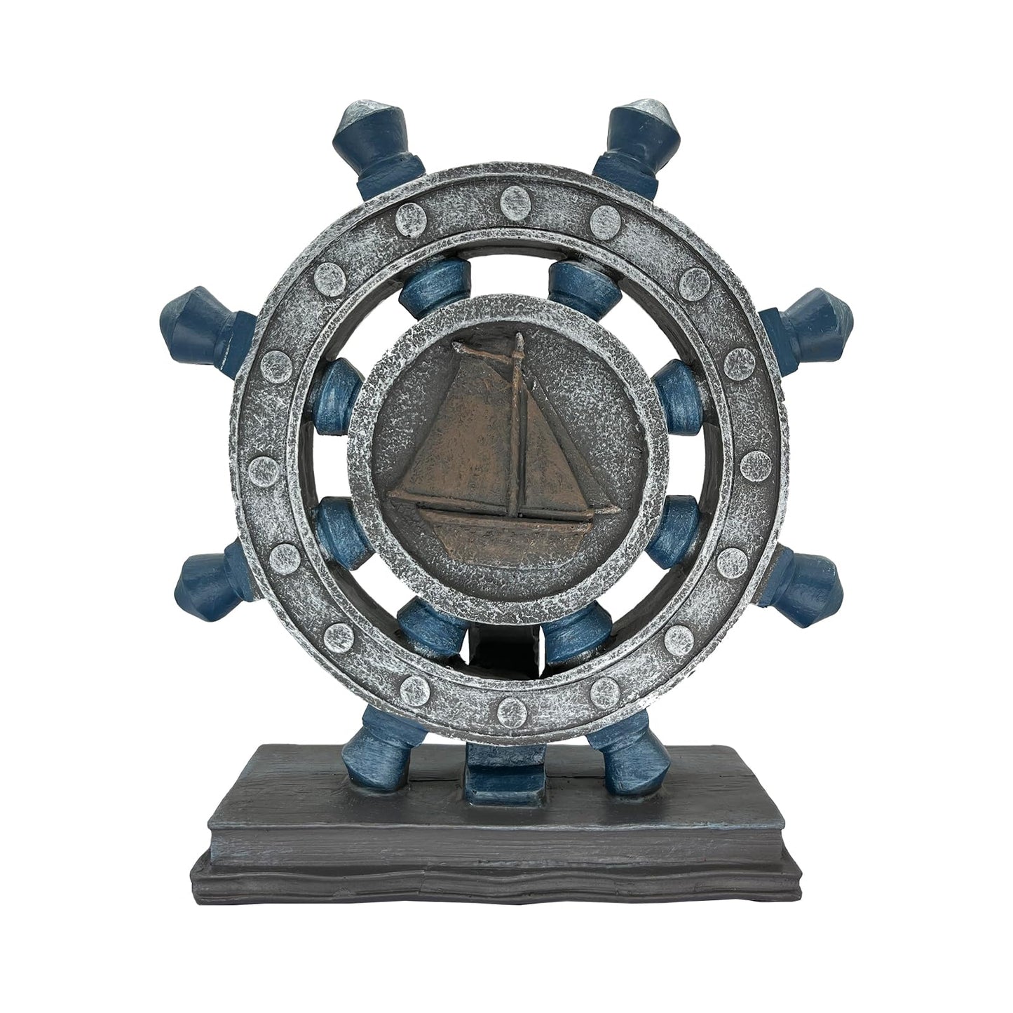 JTSTAN Nautical Decor Rudder-Figurine Mediterranean Style - Blue Boat Steering Model Resin Handicraft White Statue for Bookshelf Desktop Home Decoration
