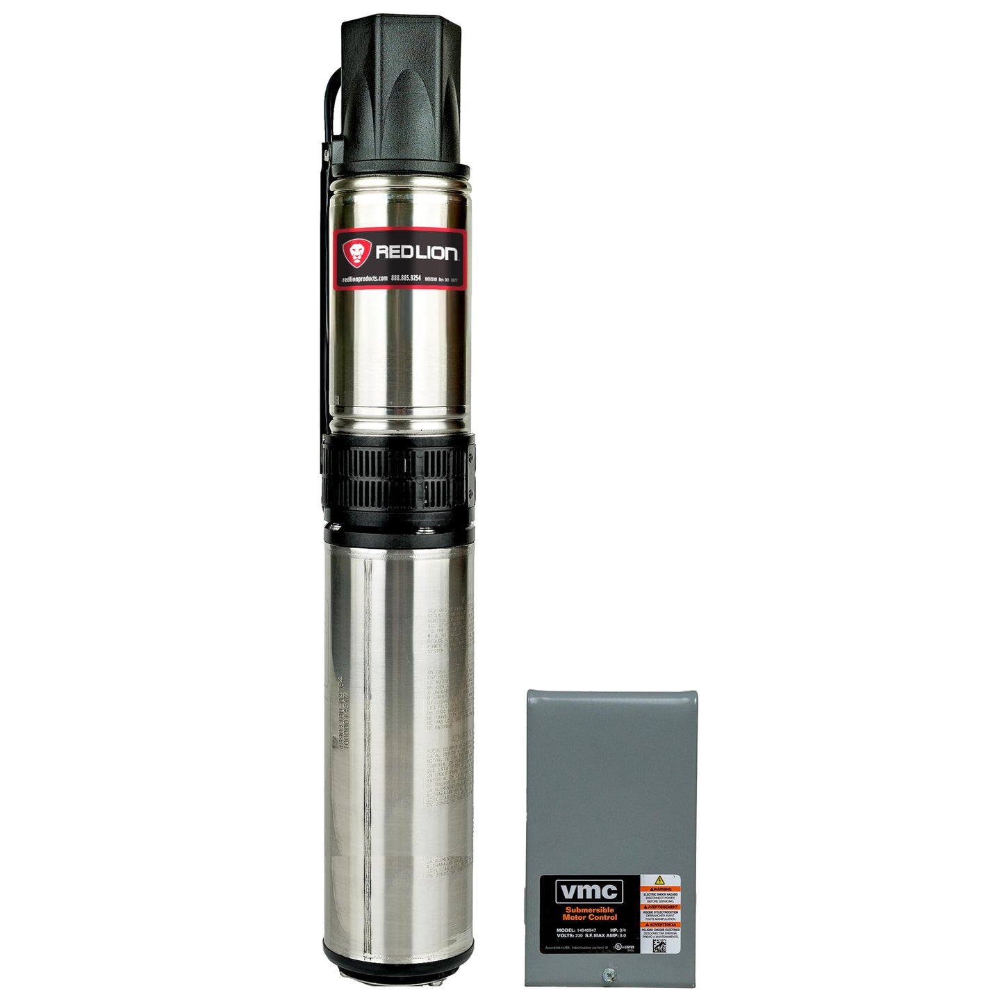 Red Lion RL22G10-3W2V 4-inch Submersible Deep Well Pump with Control Box, 1 HP, 22 GPM, 3-Wire, 230-Volt, Steel, 14942409