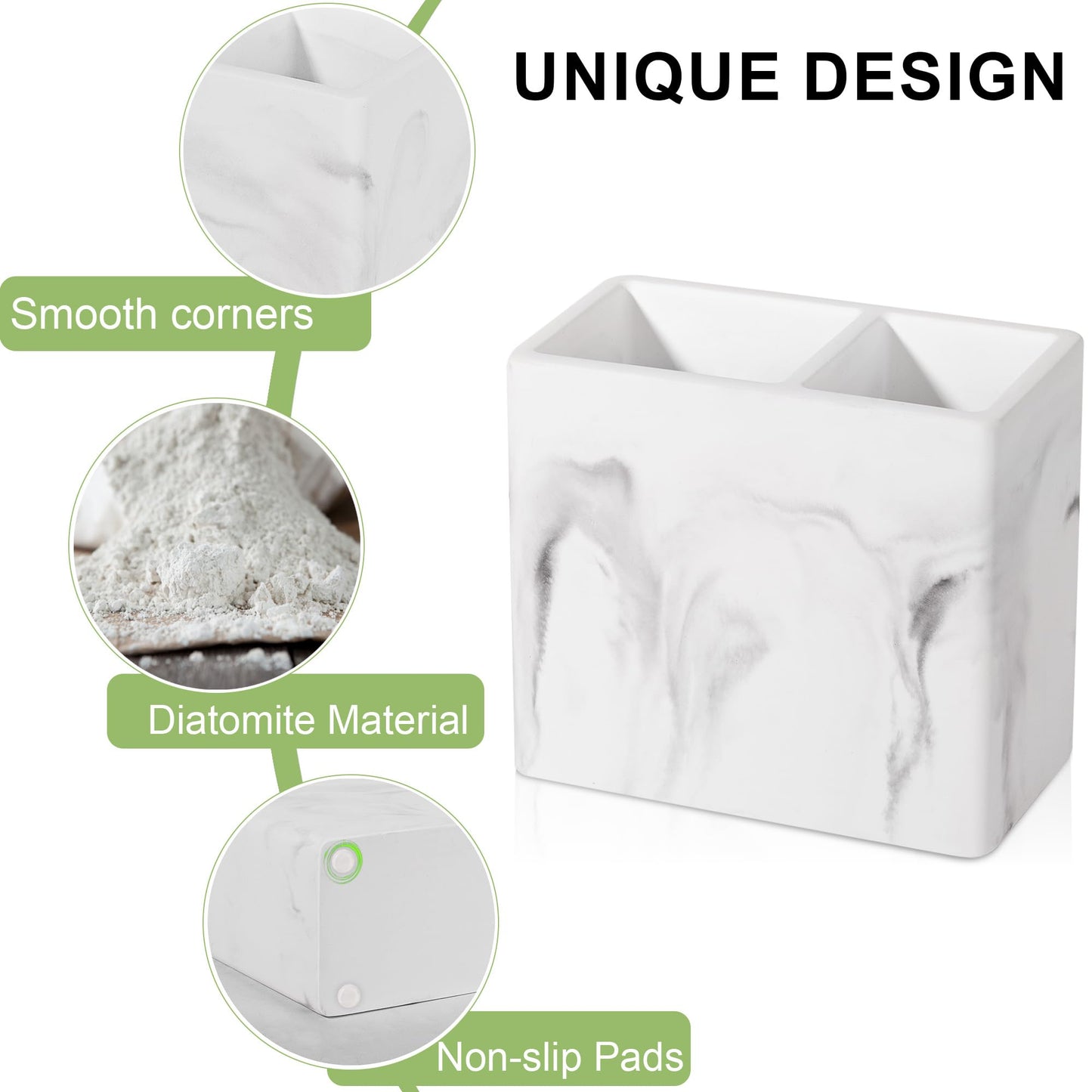 Diatomite Toothbrush Holders for Bathrooms, Electric Toothbrush and Toothpaste Holder Tooth Brush Organizer for Bathroom Countertop, Shower, Vanity - Marble White