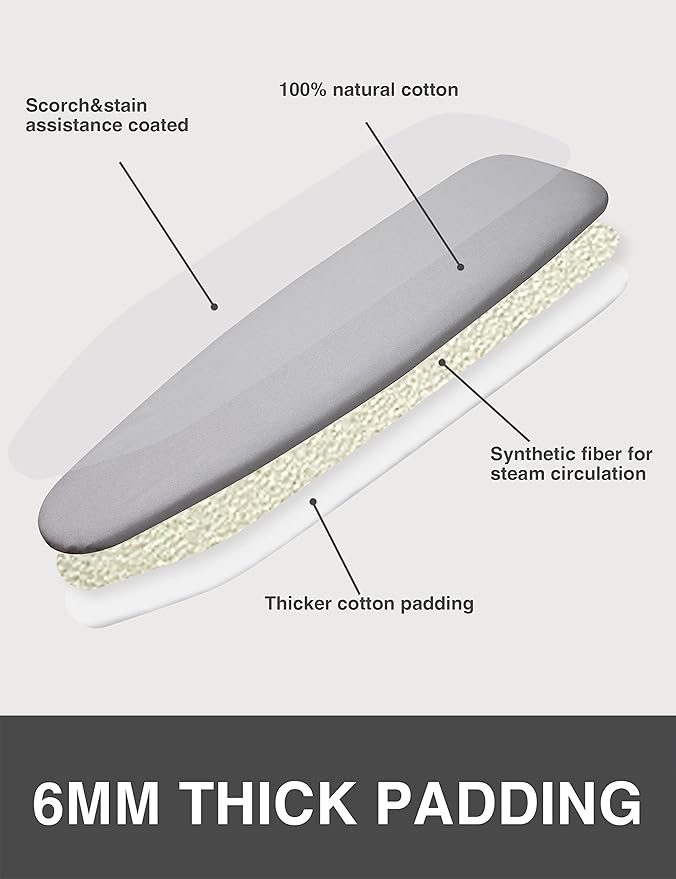 Ironing Board Cover and Pad 15"x54" Extra Thick Natural Cotton, Scorch and