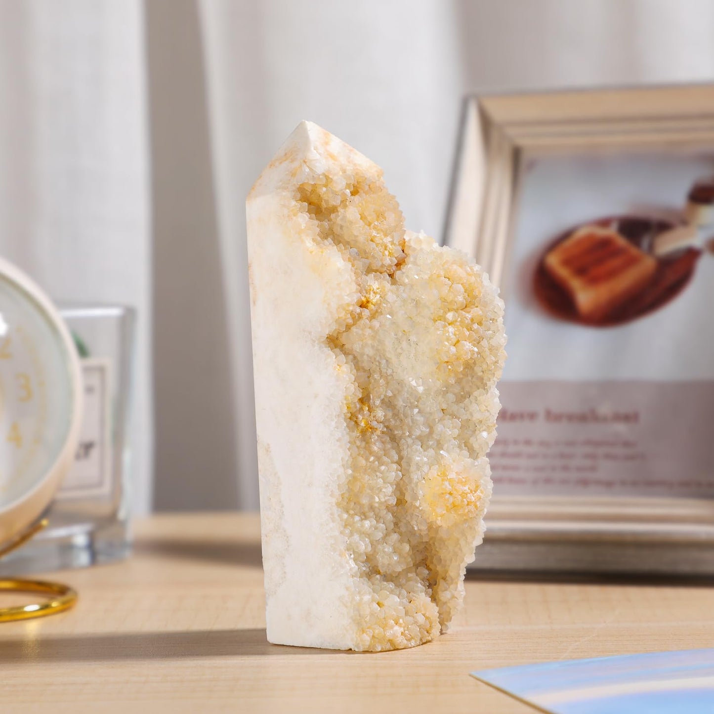 rockcloud Natural Rock Crystal Geode Obelisk Stone, Irregular Reiki Crystal Quartz Cluster Mineral Specimen for Home Office Decor, 0.66-0.88 lb