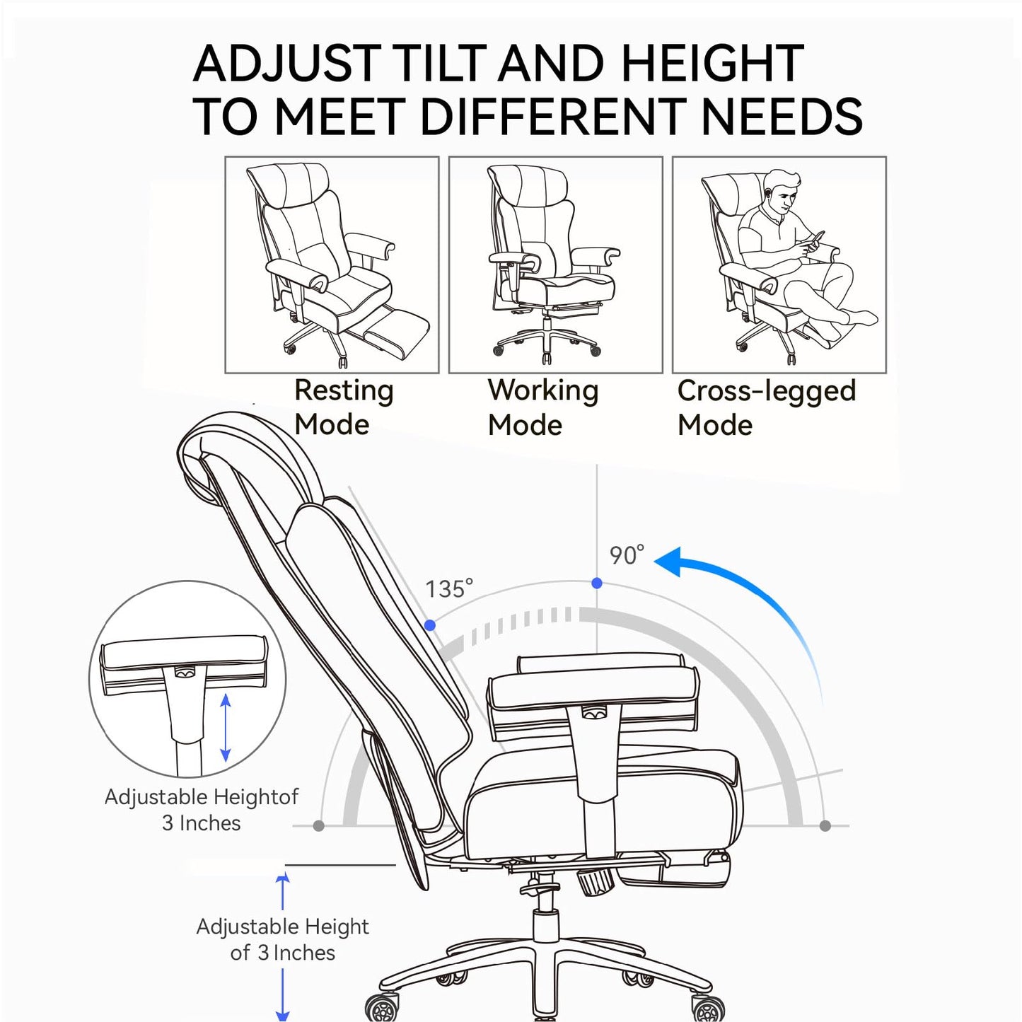 Efomao Big & Tall Pink Executive Office Chair 400lbs, Extra Wide 23.2" PU Leather Desk Chair for Women with Footrest, Pocket Spring & Adjustable Arms for Home Office