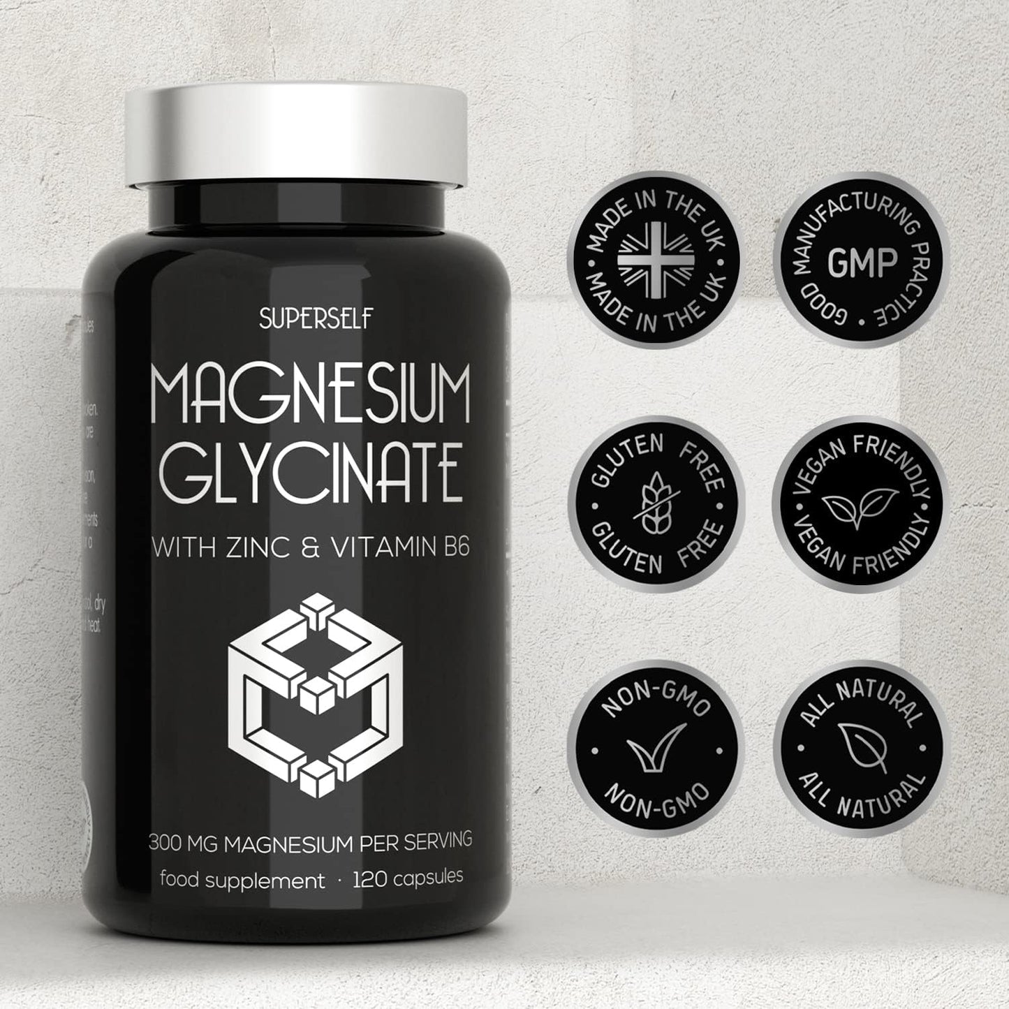 Magnesium Glycinate Supplement - 1500mg Magnesium Bisglycinate Capsules with Zinc & Vitamin B6-120 Tablets High Strength Complex - 300mg Chelated Supplement with Zinc - Advanced Absorption - UK Made