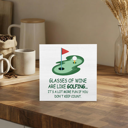 GWOKPAAI Funny Golf Wine Wooden Box Signs Desk Decor, Golf Gifts for Women Men, Wine Lover Gifts Wooden Signs Desk Decorations for Home Bar Cart Pub Lounge Bedroom Tabletop Shelf Wall, 5x5in