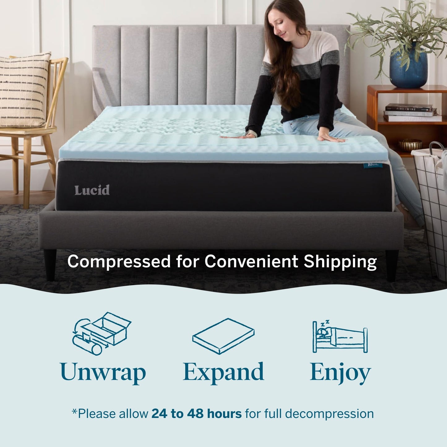 LUCID 2 Inch Gel Memory Foam Mattress Topper, King size – 5 Zones – Cooling Gel Infusion – CertiPur Certified Foam