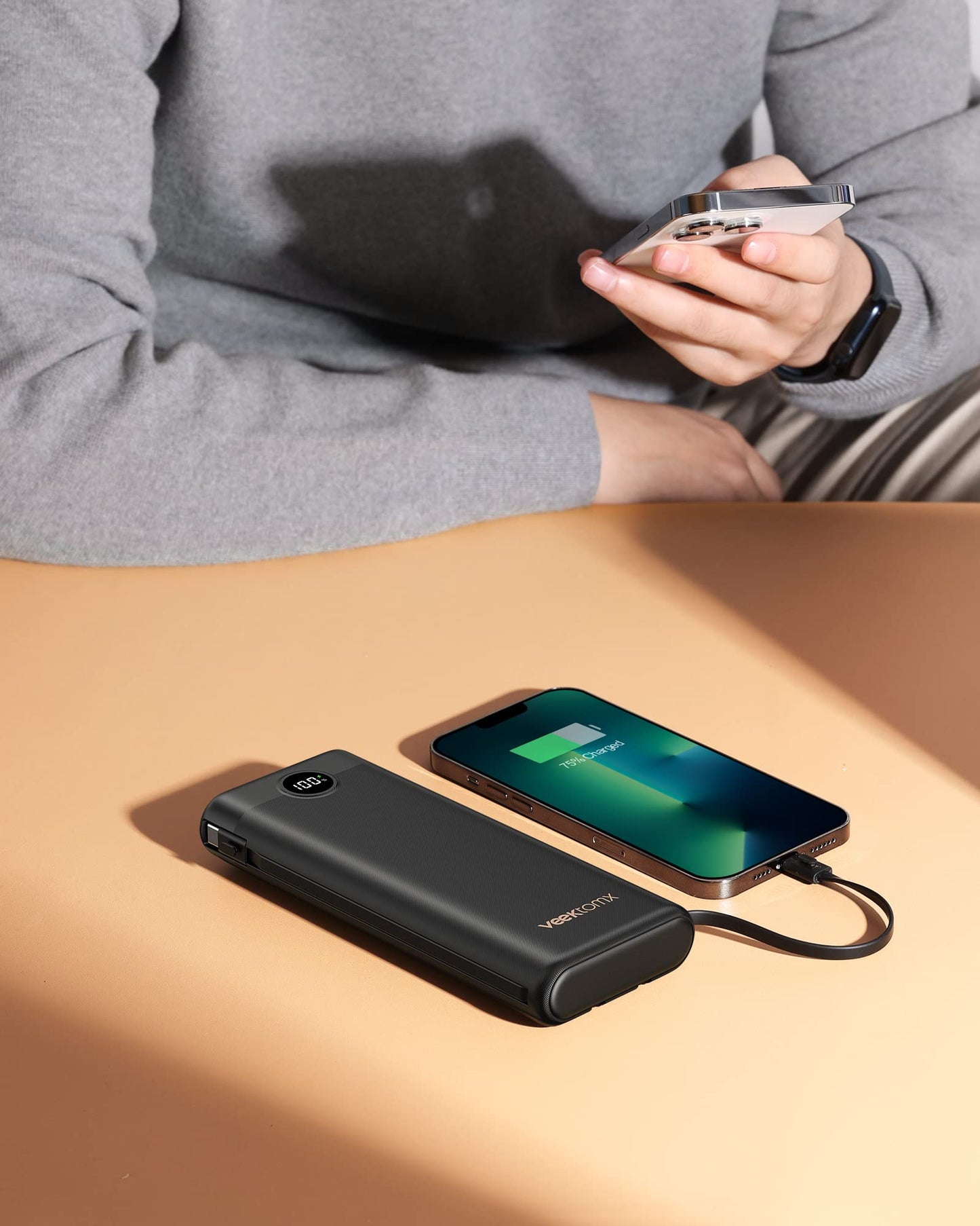 VEEKTOMX Portable Charger Built-in Cables,10000mAh Power Bank for iPhone,Fast Charge USB C Battery Pack Travel Essentials Powerbank Compatible with iPhone 17/16/15/14, Samsung S25/24, Android, etc