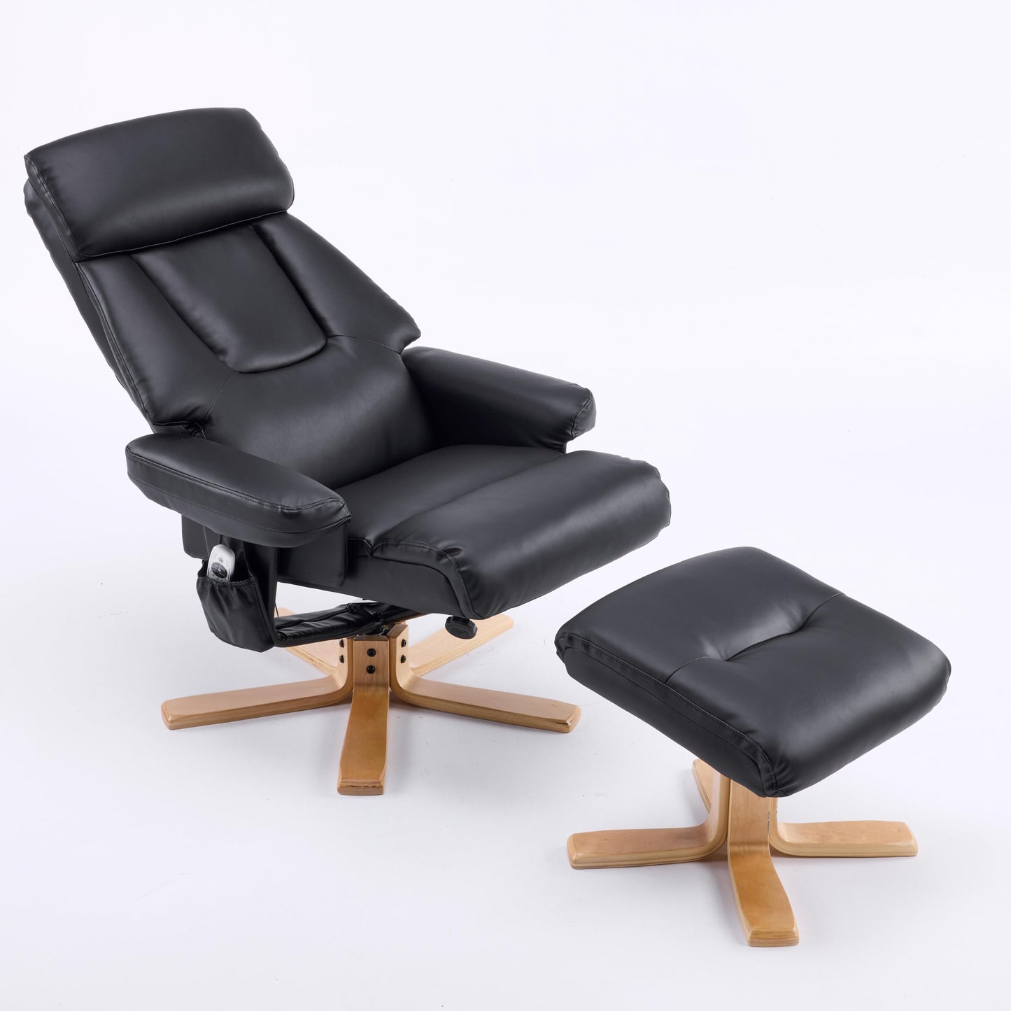 KEIKI 360 Degree Swivel Accent Chair, PU Leather Heated Massage Chair with Ottoman， Ergonomic Seat for Living Room, Lounge, Office, Black