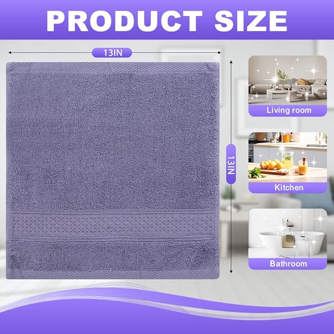 6 Pack 100% Cotton Wash Cloth, 13x13 Inch Highly Absorbent and Soft Feel
