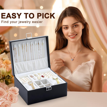 IBURTEN Jewelry Organizer Boxes for Women,Travel Jewelry Case, 2 Layers Removable Jewelry Box,Storage for Necklace, Bracelet, Earring,Rings,Jewelry Box Gifts for Women Girls