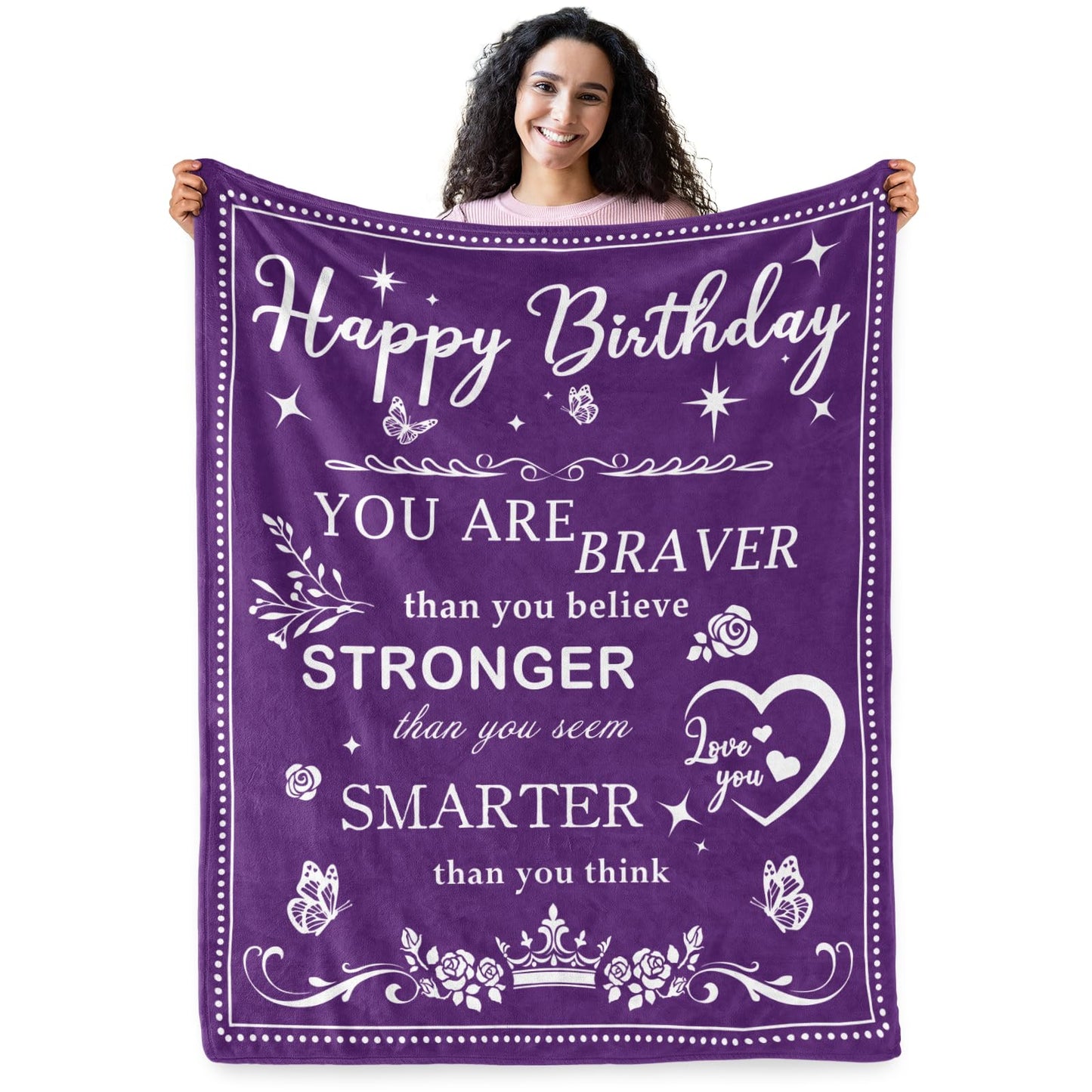 Levens Happy Birthday Gifts for Women Men Friendship 50"x60" Purple Happy Birthday Blanket Decor Women's Birthday Gifts Unique Bday Gift for Sister Mom Grandma Wife Her Him Soft Flannel Throw