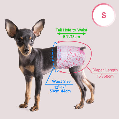 Pet Soft Dog Nappies Female, 20 Count Disposable Dog Pants Female Small, Super Absorbent Disposable Dog Diapers for Girl Dogs in Season/Heat/Incontinence with Adjustable Tail Hole (S 20Count)