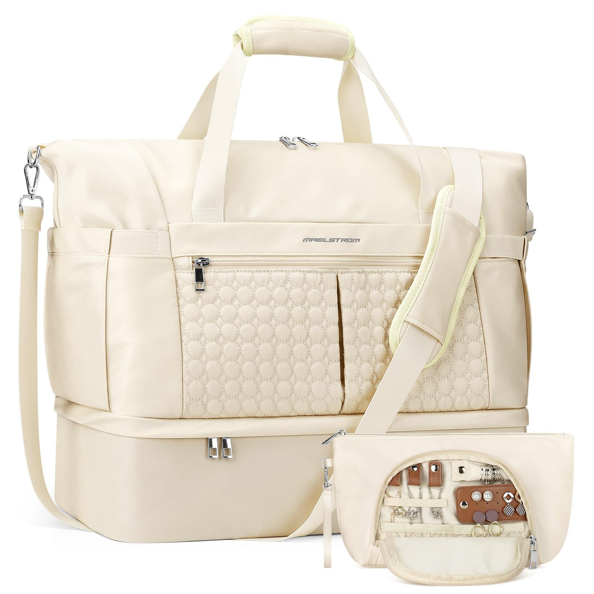 Maelstrom Gym Bag for Women,40L Travel Duffel Bag with Shoes Compartment and Wet Pocket,Waterproof Carry On Weekender Bag,Sport Gym Tote Bags Swimming Yoga, Hospital Holdalls-Beige