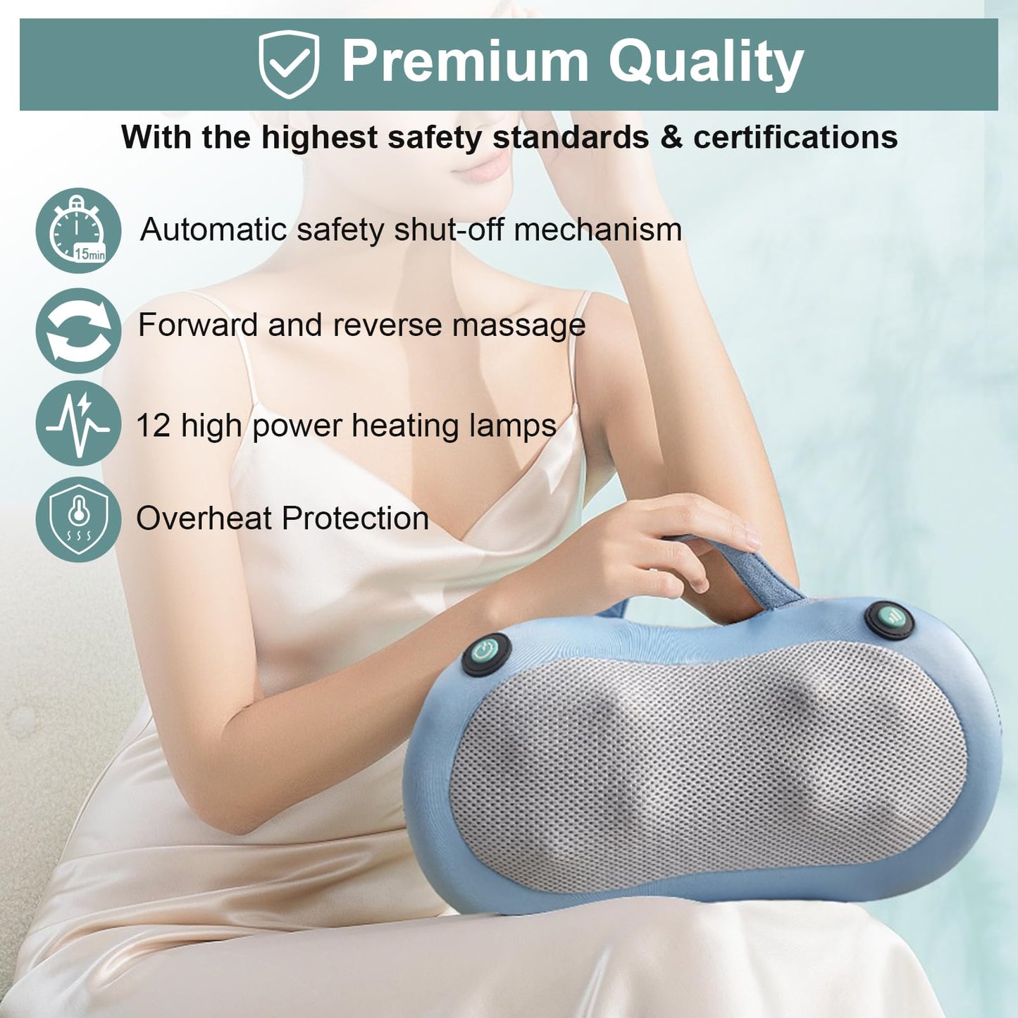 Christmas Gifts for Women Men,White Elephant Gifts,Shiatsu Neck Back Massager for Pain Relief Deep Tissue,Back Massager Deep Tissue Kneading with Heat,3D Electric Pillow(Blue)