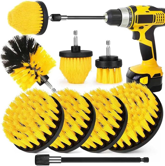 Drill Brush Attachment Set, 7 Pack 1/4in Power Scrubber Brush + Extend Long Rod