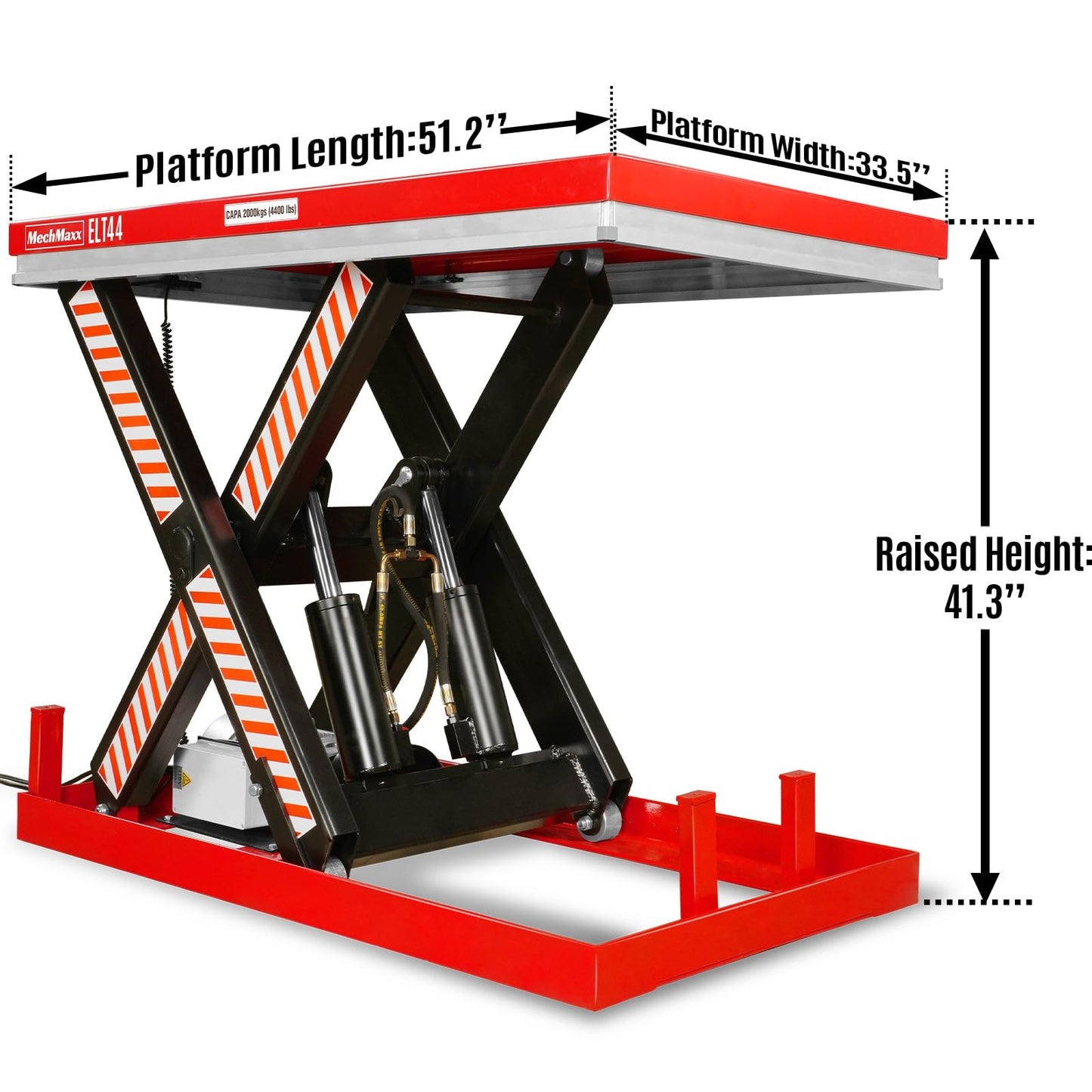 Mechmaxx 4400lbs Capacity Stationary Powered Hydraulic Lift Table, 51.2” x 33.5” Platform, 41.3” Lift Height, UL Certified Moto,Model ELT44