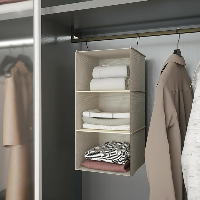 Hanging Closet Organizer, Easy Mount Foldable 3-Shelf Hanging Closet Wardrobe