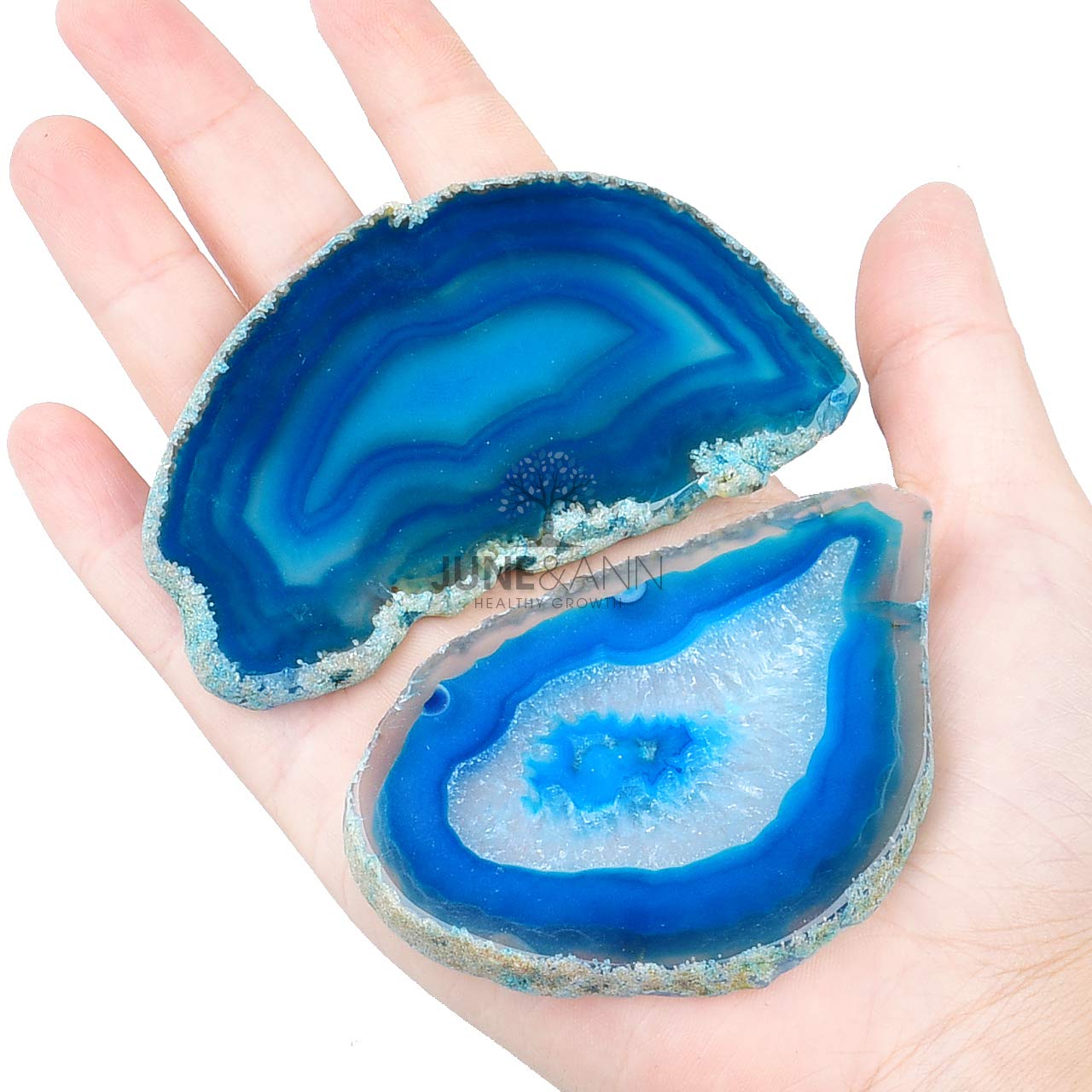 June&Ann Blue Agate Light Table Slices, 10 Pcs Irregular Polished Agate Slab Cards Healing Crystals Geode Stones for Home Decoration & Jewelry Making