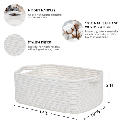 CubesLand Cute and Durable Small Cotton Rope Basket for Organizing, Woven Closet Storage Bin,Shelves Closet Storage Basket, Bathroom Storage Organizer Bin, Nursery Toy Basket Bin, White Basket