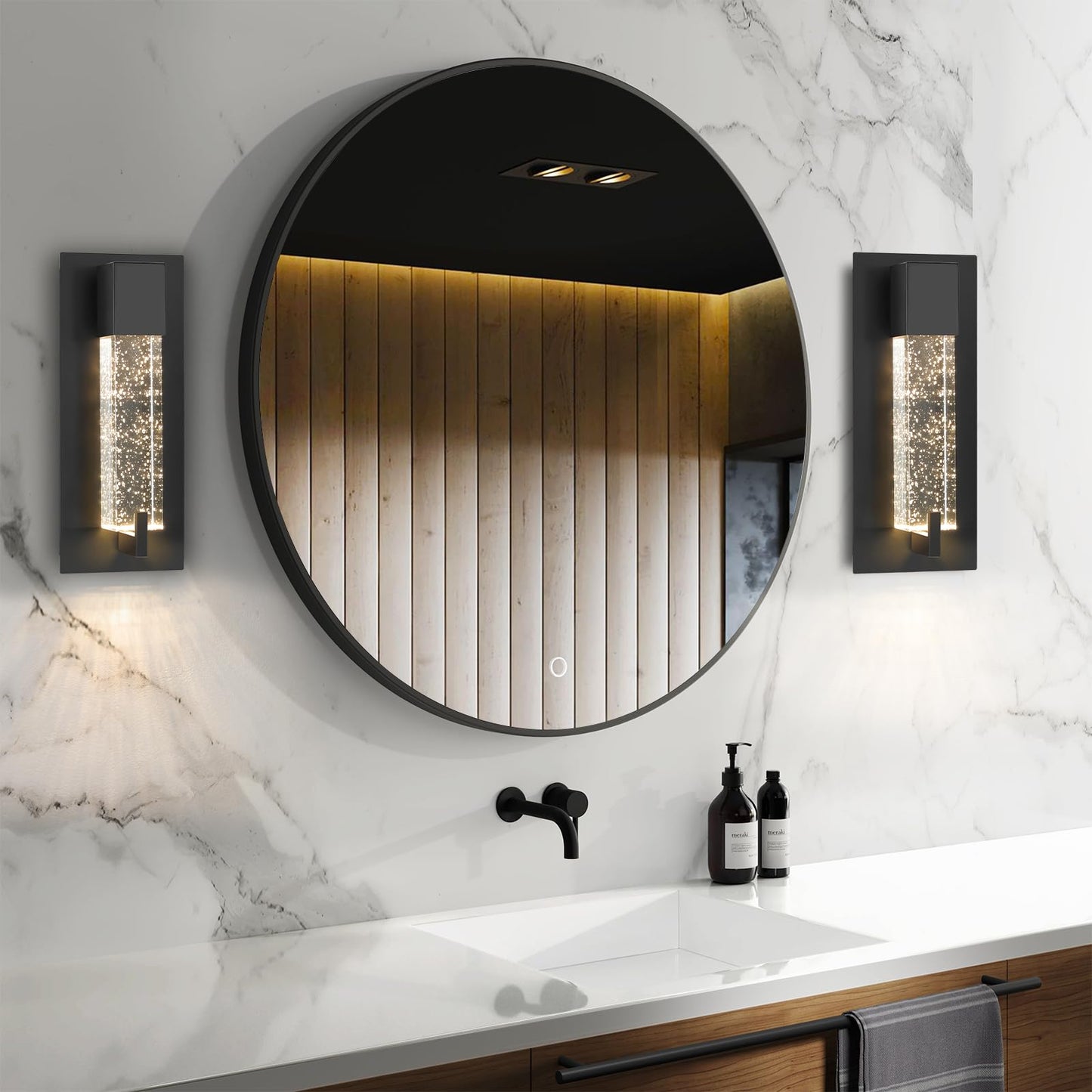 WOSHITU LED Wall Sconce Light: 11 Inch Black Modern Sconces Wall Lighting 3000K Dimmable Crystal Wall Lamps Indoor Bathroom Sconce Wall Mount Light Fixtures for Living Room/Bedroom/Hallway