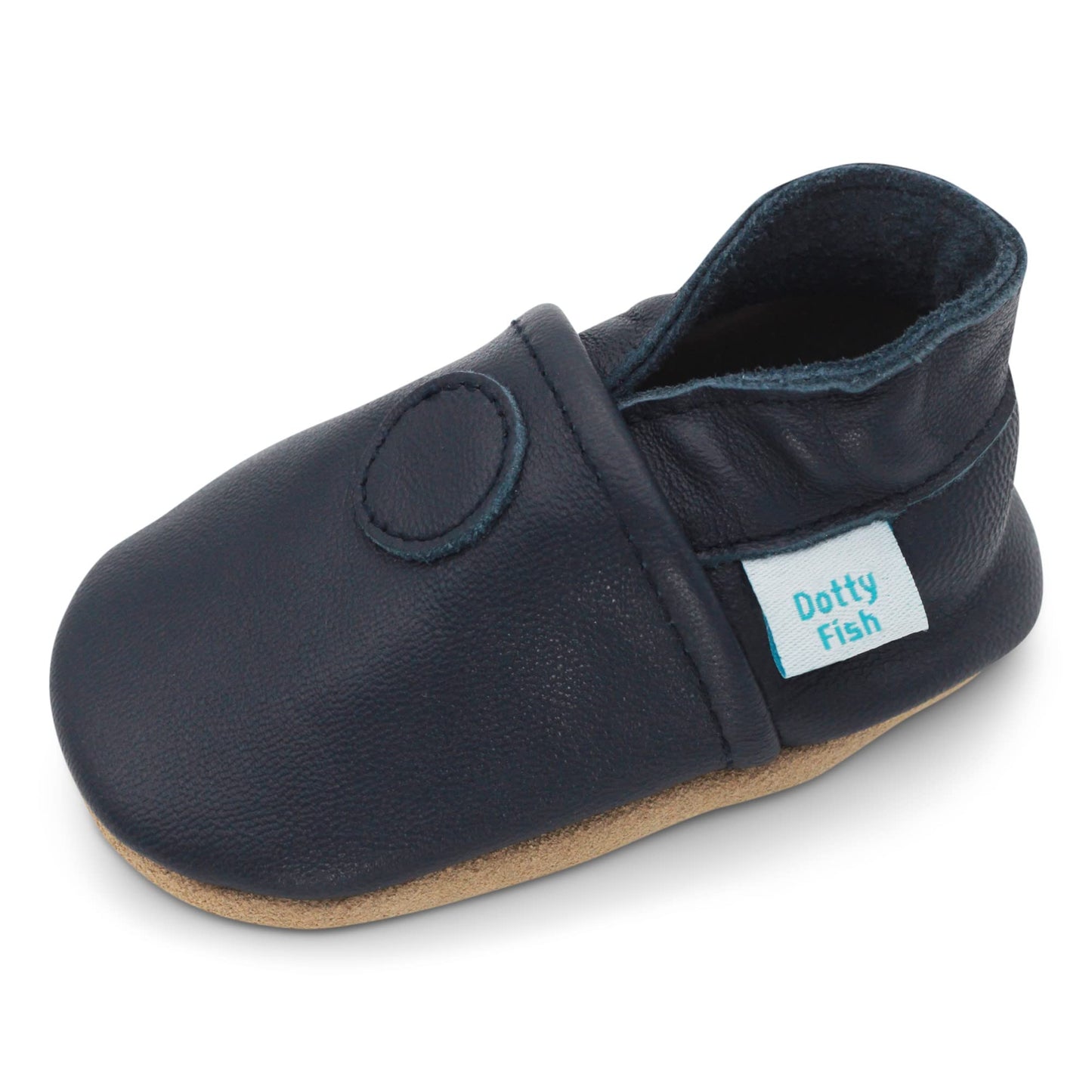 Dotty Fish Boys Soft Leather Baby & Kids Shoes - Barefoot-Friendly, Soft Non-Slip Suede Sole, Podiatrist Recommended, Breathable Leather, British Brand – Classic Plain Navy – 6-12 Months