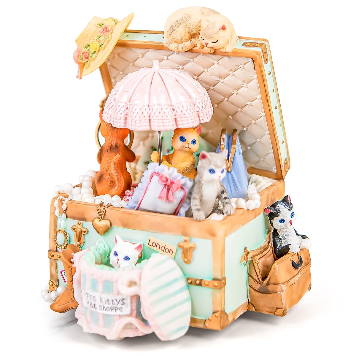 Mr.Winder Cats Music Box Gift for Girls, Cute Wind Up Keepsake for Daughter Wife Girlfriend Sister Granddaughter, Lovely Birthday Christmas Friendship Gifts Play Castle in the Sky