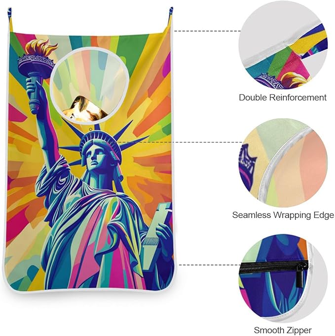 Hanging Laundry Hamper with Stainless Steel Hooks, Oxford Fabric Printing Door