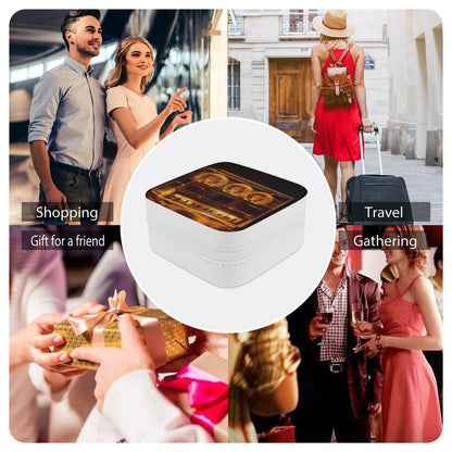 QWJKM Illuminated Audio Tape Jewelry Box for Women Travel Jewelry Case Portable Jewelry Case Organizer Small Leather Jewelry Storage Boxes for Rings Necklaces Bracelet Gift