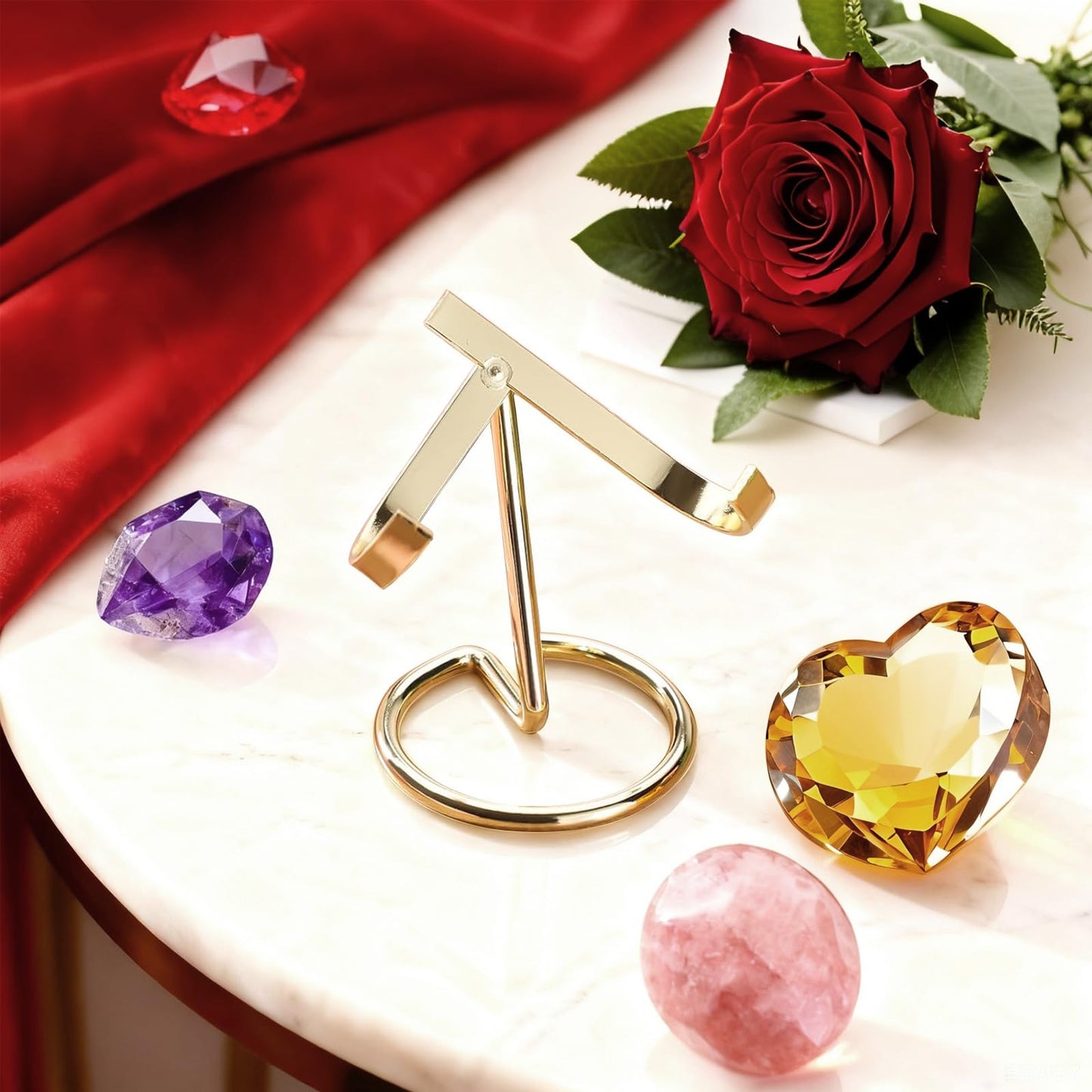 GeryVtee 6PCS Metal Crystal Holder Rock Display Stand Crystal Ball Holder Mineral Specimen Display Easel Holder for Gemstones Fossils Agate Slabs Plates (Gold)