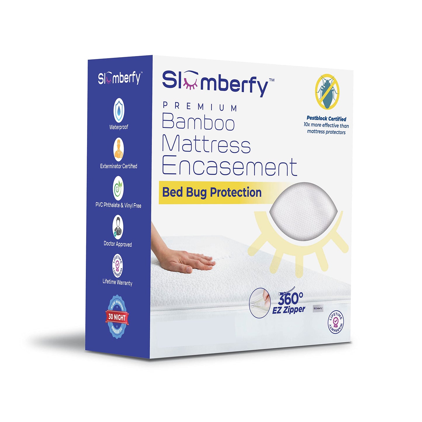 Queen Size Waterproof Bamboo Mattress Encasement by Slumberfy - Premium Skin-Safe Mattress Protector with 360° EZ Zipper, Lab-Tested Bed Bug, Zippered Encasement (60x80 in)