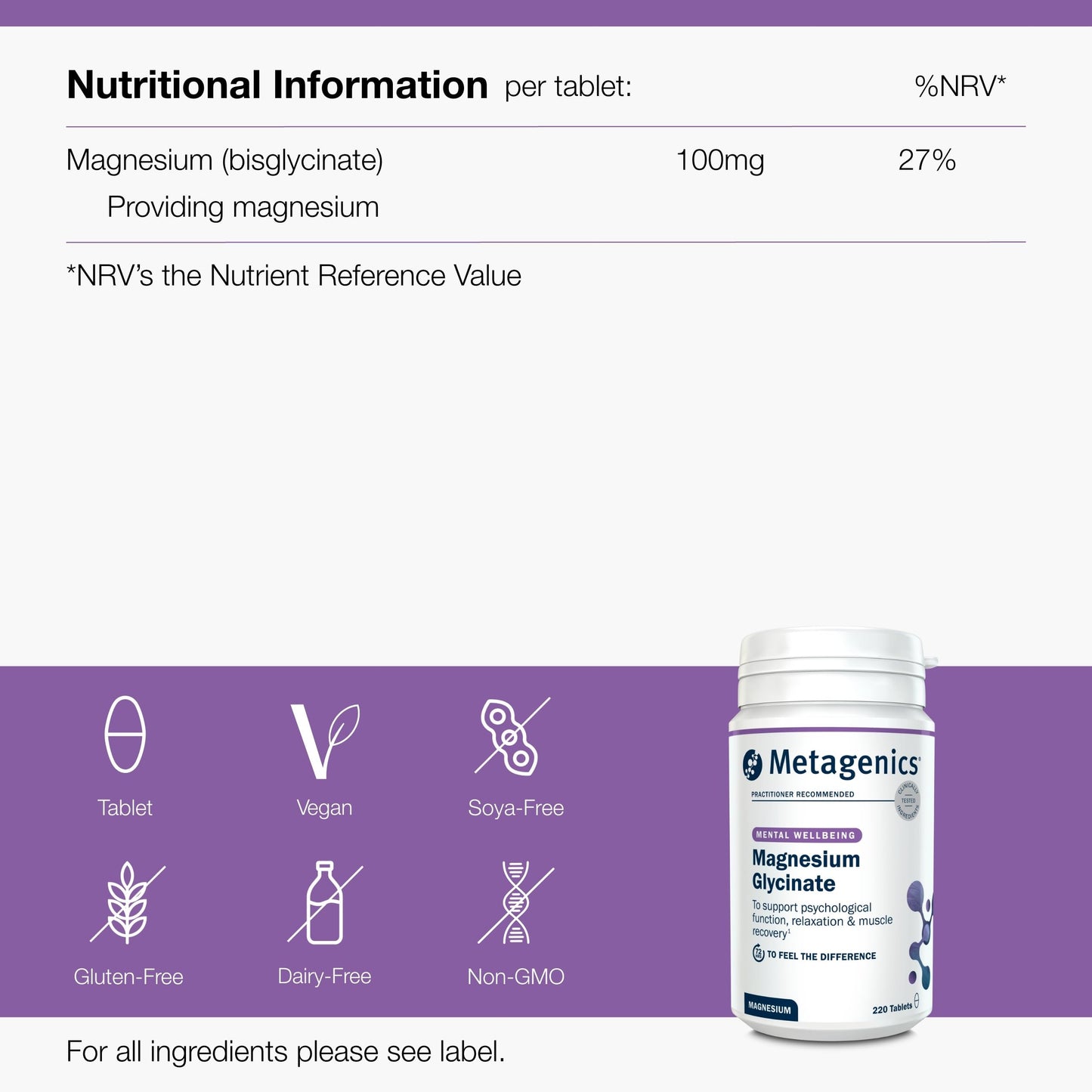 Metagenics Magnesium Glycinate 100mg - High Strength Supplement - Sleep Support - Easily Absorbable, Gentle on Digestion - 220 Tablets