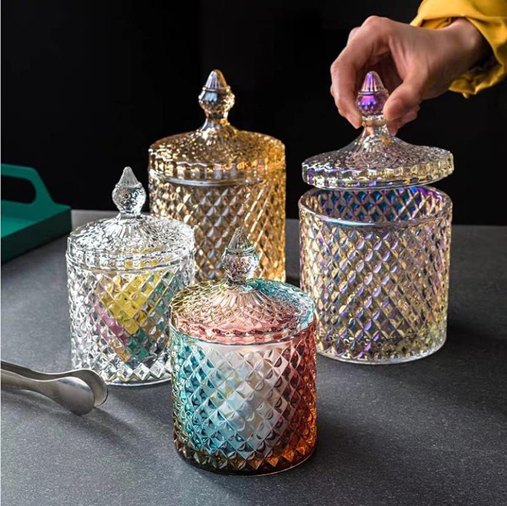 SHUILING Glass Candy Jar with Lids 300m/10OZ Glassware Crystal Candy Dishes Food Storage Container Sugar Cube Bowl Apothecary Jars for Wedding Party Display (Clear)