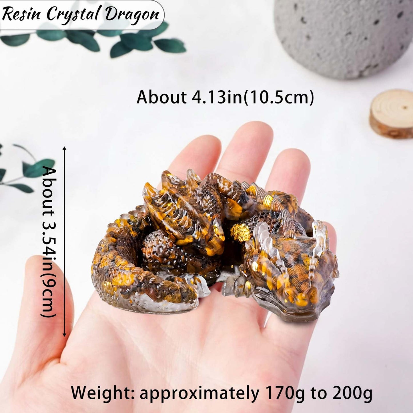 RJINGSHI Crystal Dragon Ornament, Natural Crushed Stone Resin, Home Table Decor Gift (Tiger's Eye)