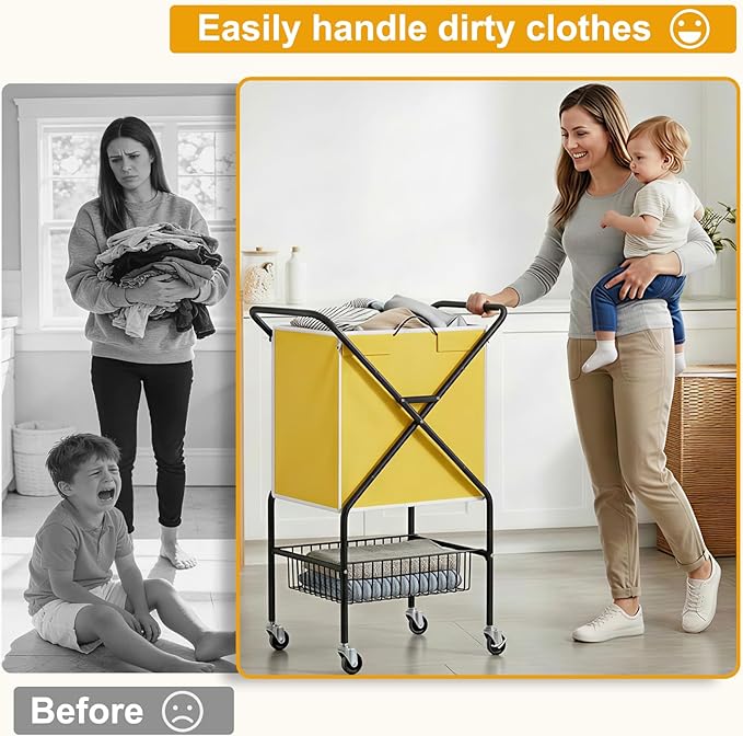 Convenient Laundry Basket with Wheels, Heavy Duty Dirty Clothes Laundry Hamper