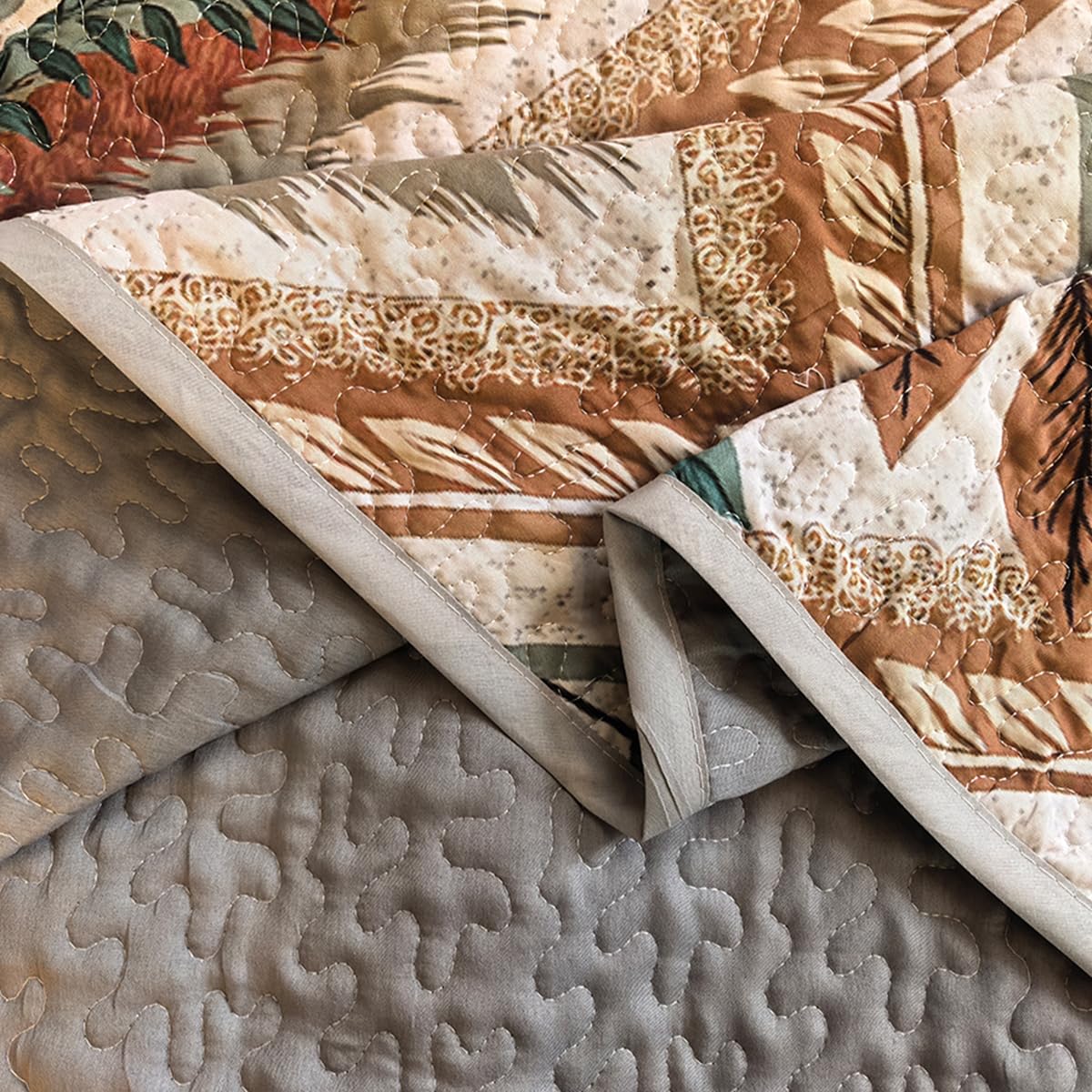 Boho Quilts Queen Size Bedding Set Orange 3 Pieces Farmhouse Leaf Botanical Summer Bedspreads with 2 Shams Soft Reversible Lightweight Breathable Coverlet Set for All Season (Orange Leaf, Queen)