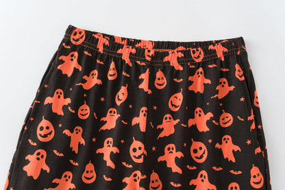 UNICABBIT21 Pajamas for Girls Cute Orange and Black Ghosts Halloween Pants and Short Sleeve Tee Big Kids Sleepwear Set Size 12