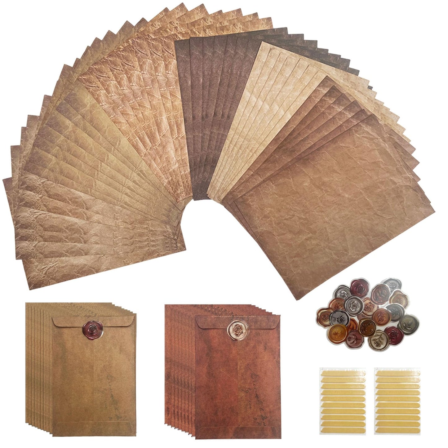 Daily Treasures 40Pcs Vintage Writing Paper and 20 Envelopes Set with 20 Wax Seal Stickers&Adhesive Strips,Unique A5 Stationary Paper and Envelopes Set for Gifts Wedding Birthday Greeting Card(100GSM)