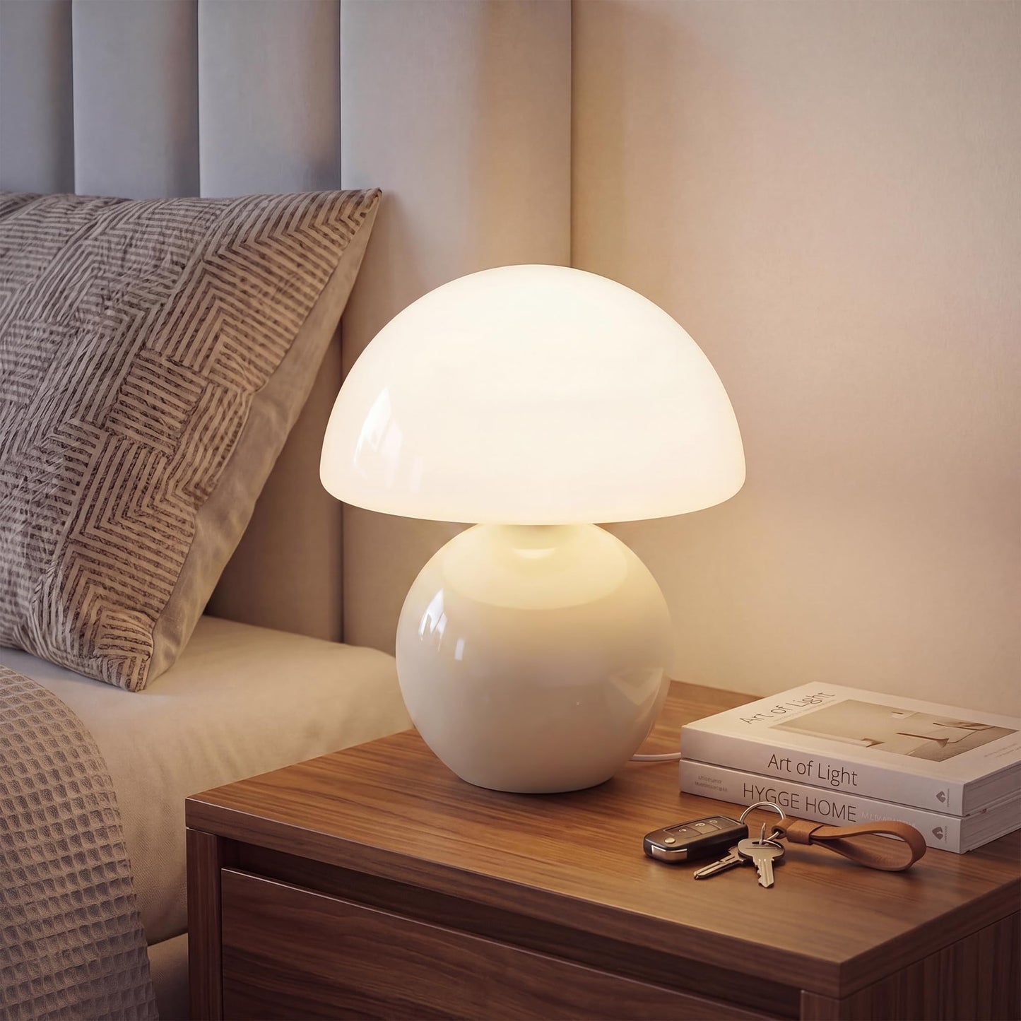 Dawnwake Mushroom Lamp Table Lamp for Bedroom,Desk Bedside Small Lamps for Living Room Night Stands,Mushroom Decor Cute Mini Modern Mid Century Lamps,Unique Aesthetic Home Living Room Decor(White)