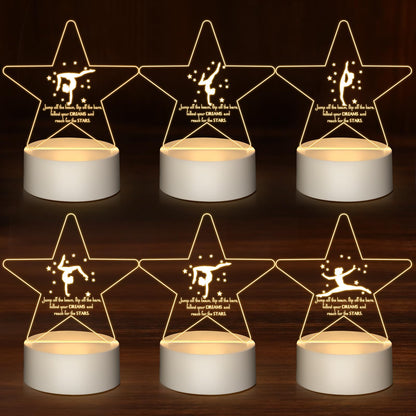 Kittmip 6 Pcs Gymnastics Stuff Gifts 3D Night Light with Base Inspirational Acrylic Appreciation Gymnastics Lamp LED for Student Dance Team Gymnast Gifts